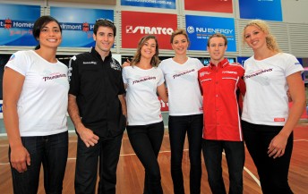 thunderbirds Kelly Racing and the Adelaide Thunderbirds netball team share support from Stratco