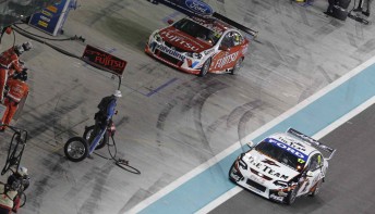 car Steve Johnson and Lee Holdsworth in pit lane at Abu Dhabi