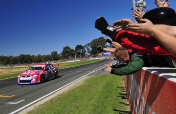 thumb Jason Bright secured Brad Jones Racing's first win in V8 Supercars at Barbagallo. Under the refined regulations, Bright could have celebrated with a post-race burn-out