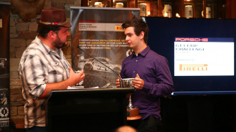 James Abela with series commentator Richard Craill at the GT3 Cup Challenge awards