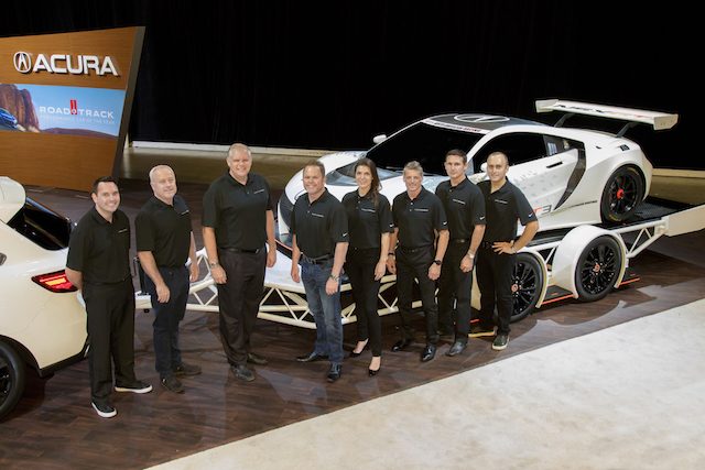 (from left to right) Ryan Eversly, Peter Cunningham, Art St. Cyr, Michael Shank, Katherine Legge, Oswaldo Negri Jr., Andy Lally, Jeff Segal