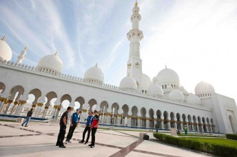 abu dhabi The four visiting V8 drivers stand outside the mosque