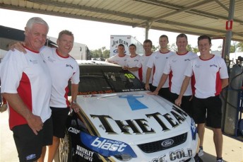 thumb From left to right; Dick Johnson, Charlie Schwerkolt, Marcus Marshall, David Russell, Warren Luff, Jonathon Webb, Steven Johnson and James Courtney at Queensland Raceway today