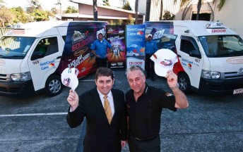 thumb GC Cabs CEO Martin O'Riordan and V8 Supercars COO and Armor All Gold Coast 600 General Manager Shane Howard take their hats off to the new look Cabs (Pic credit: Rix Ryan Photography)