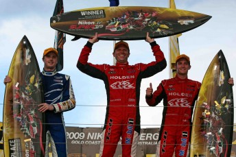 thumb From left, Mark Winterbottom, Garth Tander and Will Davison on the Surfers Paradise podium last year