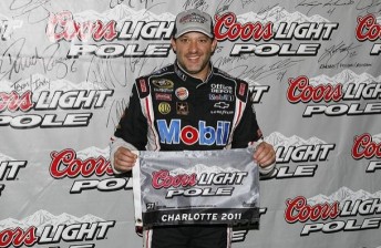 thumb Tony Stewart with his pole award