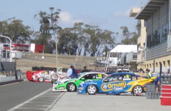 thumb Teams are busy setting up their garages ahead of the weekend's racing
