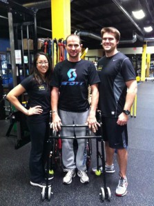 thumb Leigh Adams (centre) will form part of SPEED TV's NZ SGP coverage. He's pictured with trainers from Project Walk in the US.