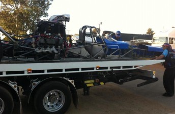 thumb Wayne Newby's JBS Tools Dragster following Sunday's crash