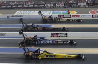 thumb Spencer Massey (near lane) took the win and Championship lead from Antron Brown (second from bottom)