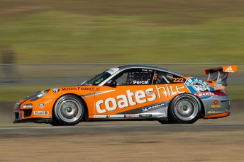The #222 Coates Hire Nick Percat/Rodney Jane entry claims opening Carrera Cup race