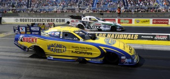 Matt Hagan (near lane) beat out John Force on Route 66