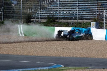 Lewis Hamilton found the wall at Turn 1. pic: formula1.com