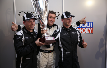 Bastian (left) with Bernd Schneider and Maro Engel
