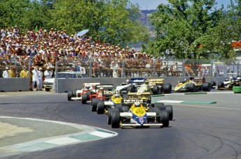 Nigel Mansell leading the 1985 AGP from Ayrton Senna and eventual winner Keke Rosberg