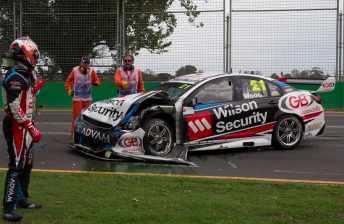 Dale Wood's Holden suffered extensive front-end damage