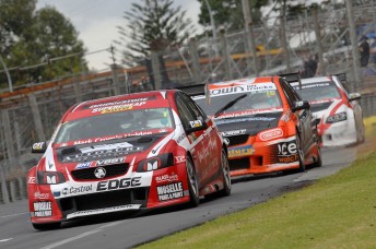 Greg Murphy leads Morgan Haber and Richard Moore at Pukekohe. Pic: Euan Cameron