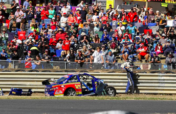 Trent Young's bent Toyota after its Race 3 roll