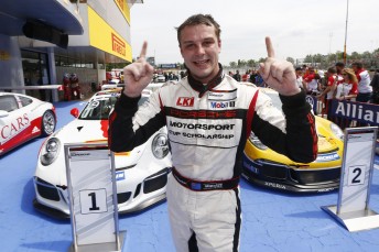 Earl Bamber celebrates Barcelona win