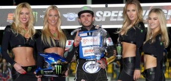 Tai Woffinden celebrates his Czech GP win
