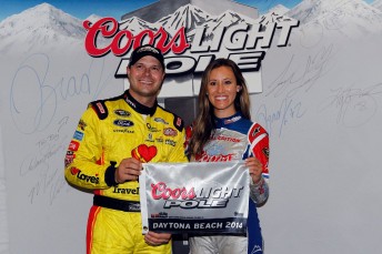 David Gilliland celebrates his Daytona pole