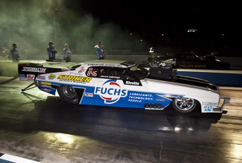 Zappia (near lane) and Bishop edge into stage for the final