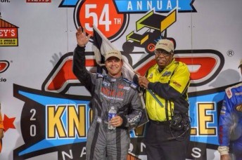 Shane Stewart celebrates Pic courtesy of SprintcarZone.com