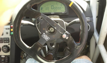 An image supplied by Fane's team of his Ute's steering wheel "when driving the vehicle straight ahead" after the accident