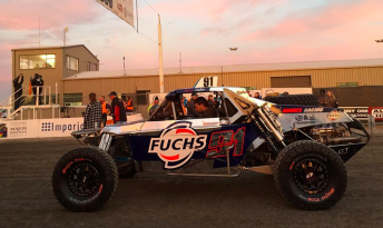 Jack Rhodes and David Pullino at the start before leading the Tatts Finke Desert Race at the end of Day 1