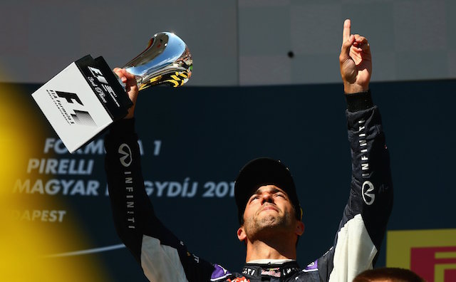An emotional Daniel Ricciardo celebrates first podium of the season