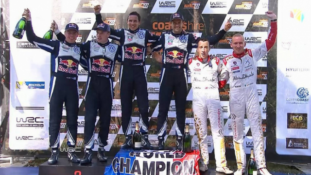 Sebastien Ogier has scored a brilliant 12.3s victory to win a third consecutive WRC crown and Rally Australia title