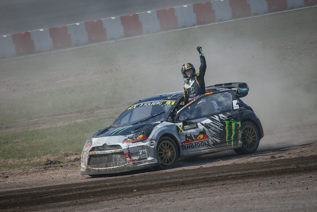 Former WRC champion Petter Solberg celebrates his second successive World Rallycross title in Argentina