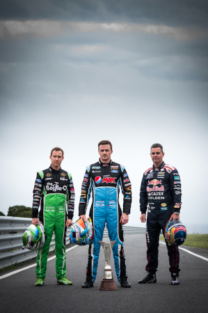 Reynolds, Winterbottom and Lowndes pose with the championship trophy