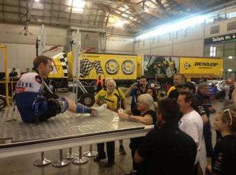 A crowd, including Erebus owner Betty Klimenko and Prodrive co-owner Rod Nash, gathered at the Erebus truck