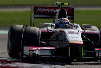 Mitch Evans behind the wheel of a Campos Racing GP2 machine at the end of season test