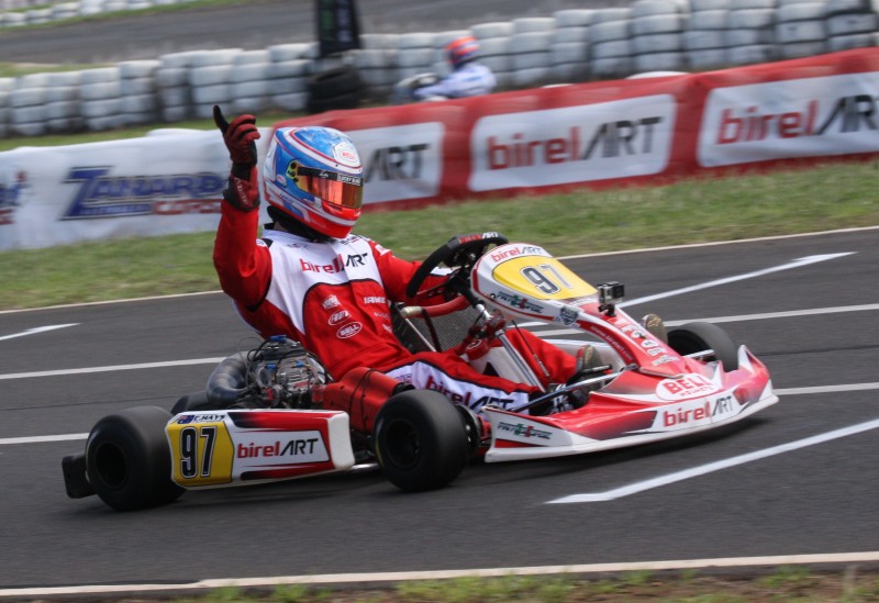 Chris Hays crosses the line in victory for Michael Patrizi's BirelART team