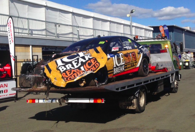 Chris Pither's Ford after its Symmons Plains crunch