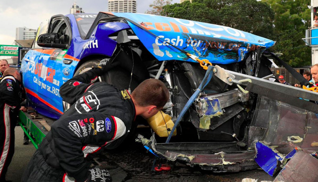 The wrecked #12 DJR Team Penske Falcon