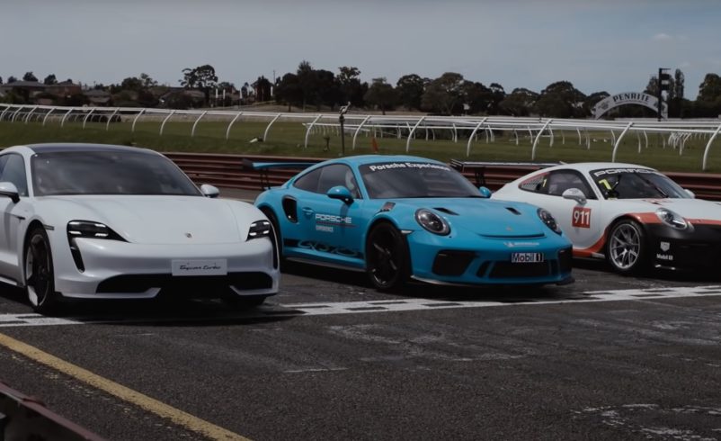 VIDEO: Watch the electric Porsche Taycan take on the 911 GT3 RS and 911 GT3 Cup